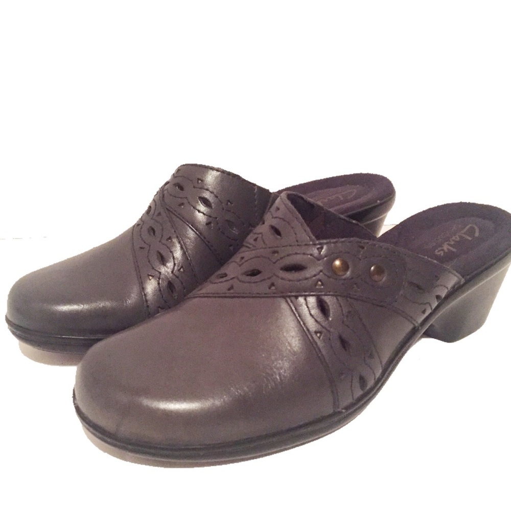 Clarks Bendables Womens Gray Leather Mule Heel Shoes Size 7 M 64948